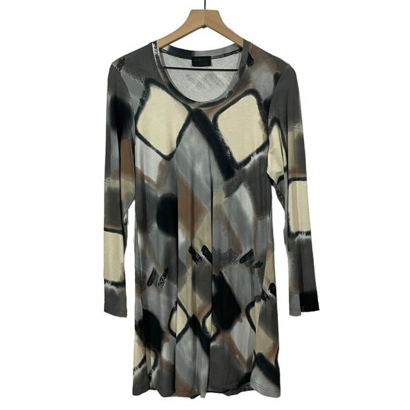Q'Neel Neutral Printed Long Sleeve Tunic - US 8 - Picture 1 of 11